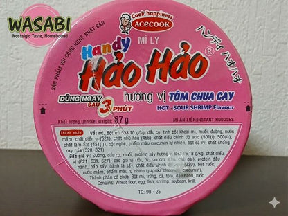 【手軽なカップ麺】ハンディ ハオハオ ピリ辛エビ味 67g / Mì Ly Handy Hảo Hảo Tôm Chua Cay